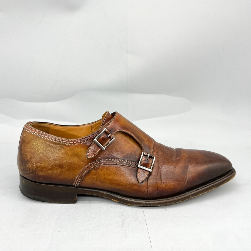 Magnanni Mens 8.5M Double Monk Strap Dress Shoes Brown Leather Distressed Preppy